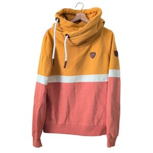 Wanakome Womens XL Colorblock Cowl Neck Hoodie Yellow Pink Orange Pullover